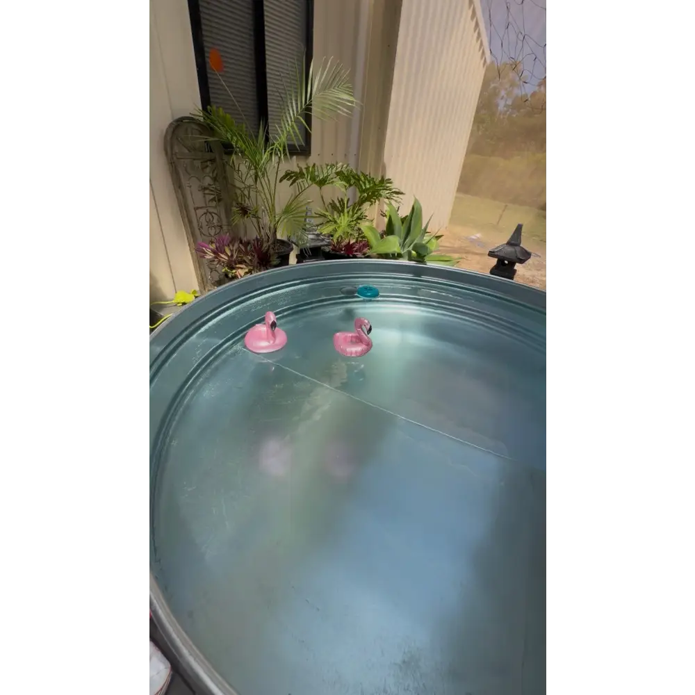 A stock tank pool installed in perth regional under patio on decking for a great backyard oasis