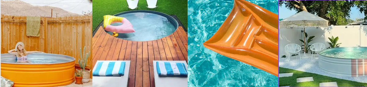 Orange inflatable pool float with a triangular shape and pink handle
