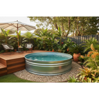 Hastings Tank stock tank pool installed with decking design and garden in perth WA- Timber Deck Garden
