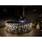 night time stock tank pool on decking in australia, patio design for small stock tank pool